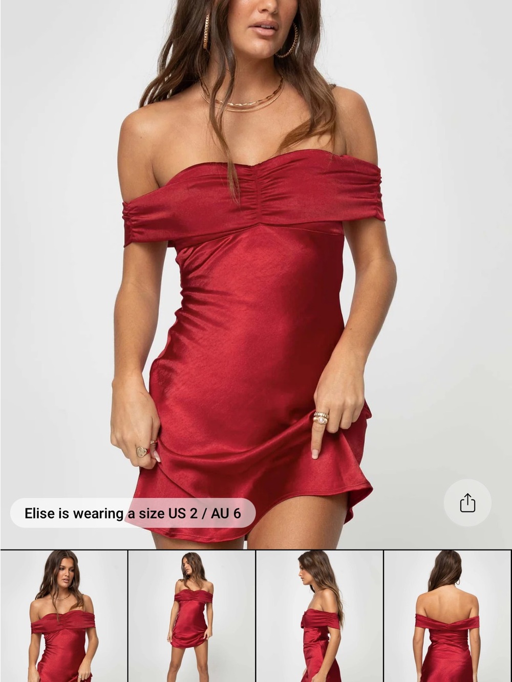 Off-Shoulder Red Satin Mini Dress